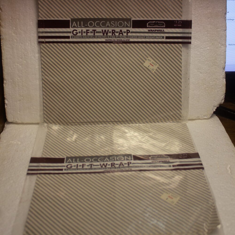 Vintage Two All-Occasion Gift Wrap 2 Sheets Each 20x30 Inches Silver and White